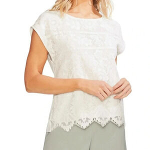Vince Camuto Women’s White Floral Lace Cap Sleeve Shirt Blouse Sz 1X
